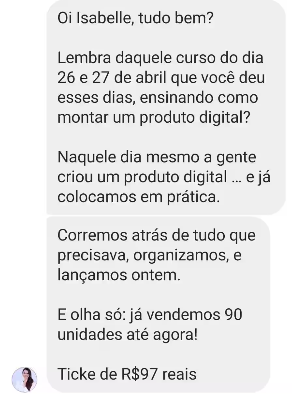 Depoimento: vendeu 90 unidades após montar o produto na imersão