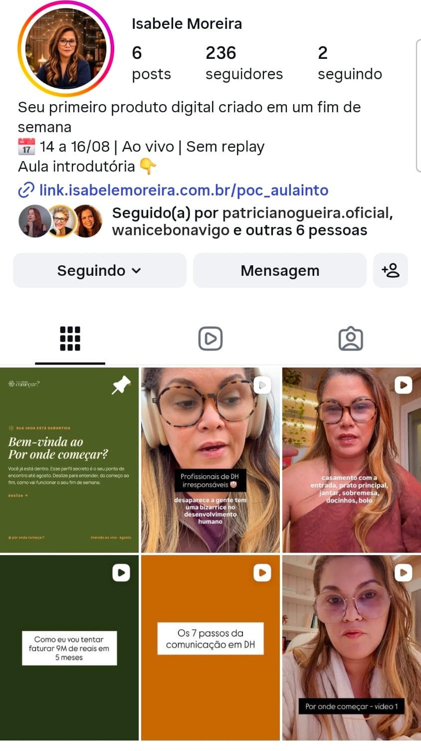 Prévia do perfil secreto de Isabele Moreira no Instagram
